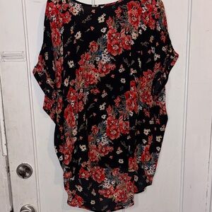 Maurices Black Blouse with Red Floral Design